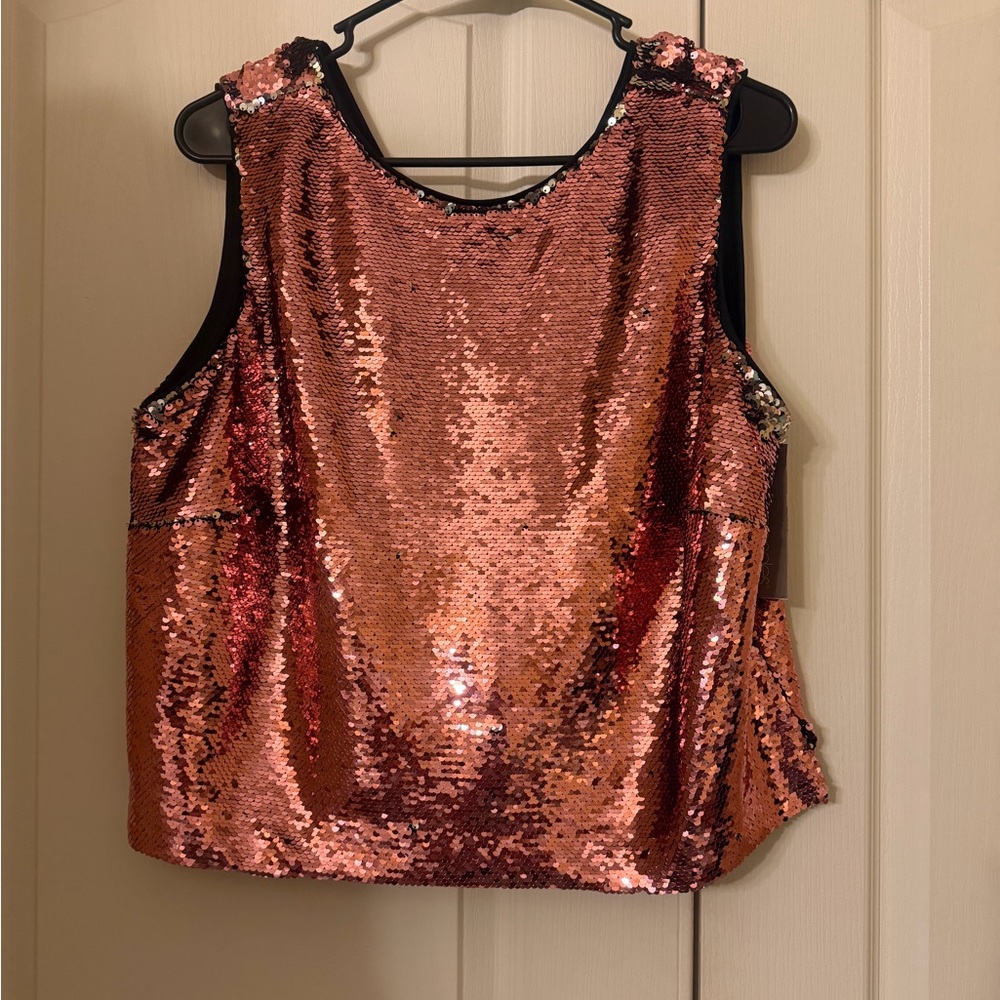 New York & Company Rose Gold Sequin sleeveless with silver sequin undertones Top